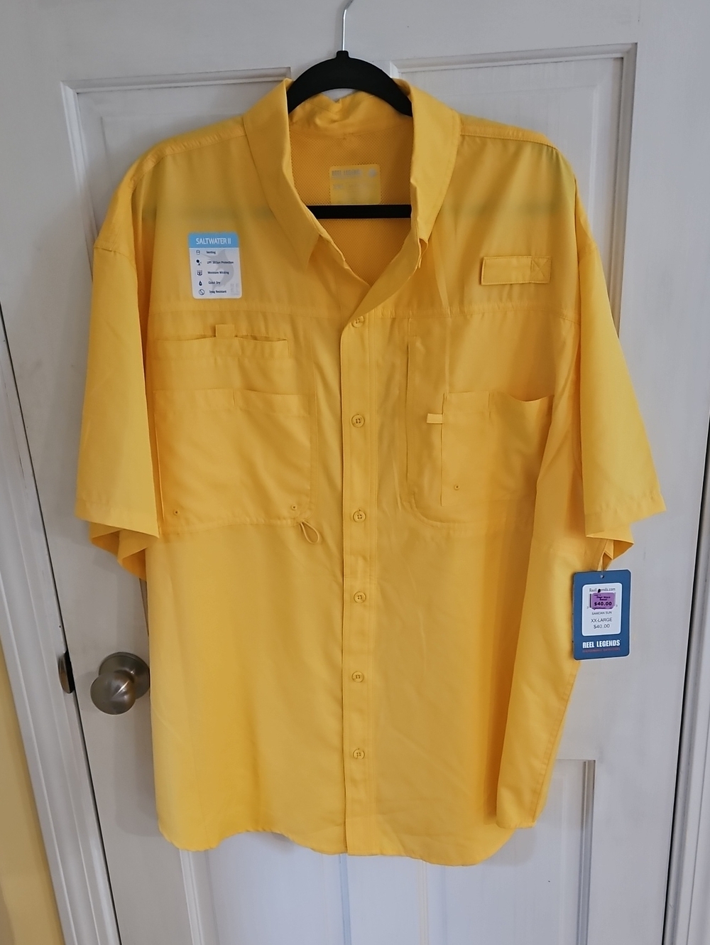 Reel Legends Men's Short-Sleeve Button-Down Shirt in Bright Yellow